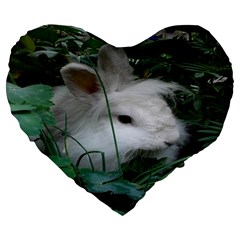 Adorable White Bunny Rabbit Large 19  Premium Flano Heart Shape Cushions