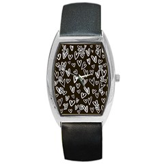 White Hearts - Black Background Barrel Style Metal Watch by alllovelyideas