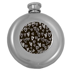 White Hearts - Black Background Round Hip Flask (5 Oz) by alllovelyideas