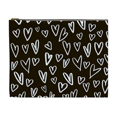 White Hearts - Black Background Cosmetic Bag (xl) by alllovelyideas