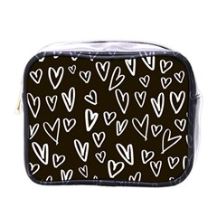 White Hearts - Black Background Mini Toiletries Bag (one Side) by alllovelyideas