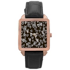 White Hearts - Black Background Rose Gold Leather Watch  by alllovelyideas