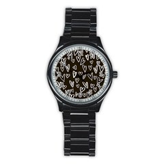 White Hearts - Black Background Stainless Steel Round Watch by alllovelyideas