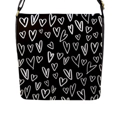 White Hearts - Black Background Flap Closure Messenger Bag (l) by alllovelyideas