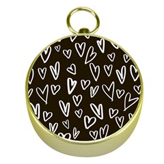 White Hearts - Black Background Gold Compasses by alllovelyideas