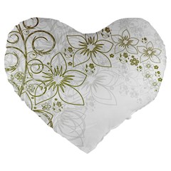 Flowers Background Leaf Leaves Large 19  Premium Flano Heart Shape Cushions