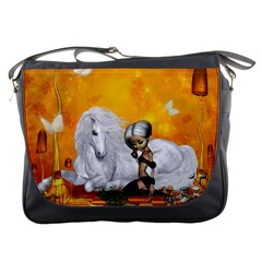 Wonderful Unicorn With Fairy Messenger Bag by FantasyWorld7