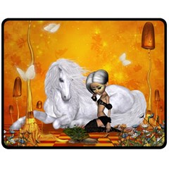 Wonderful Unicorn With Fairy Fleece Blanket (medium)  by FantasyWorld7