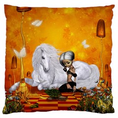 Wonderful Unicorn With Fairy Large Flano Cushion Case (two Sides) by FantasyWorld7