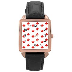 Maple Leaf Canada Emblem Country Rose Gold Leather Watch 