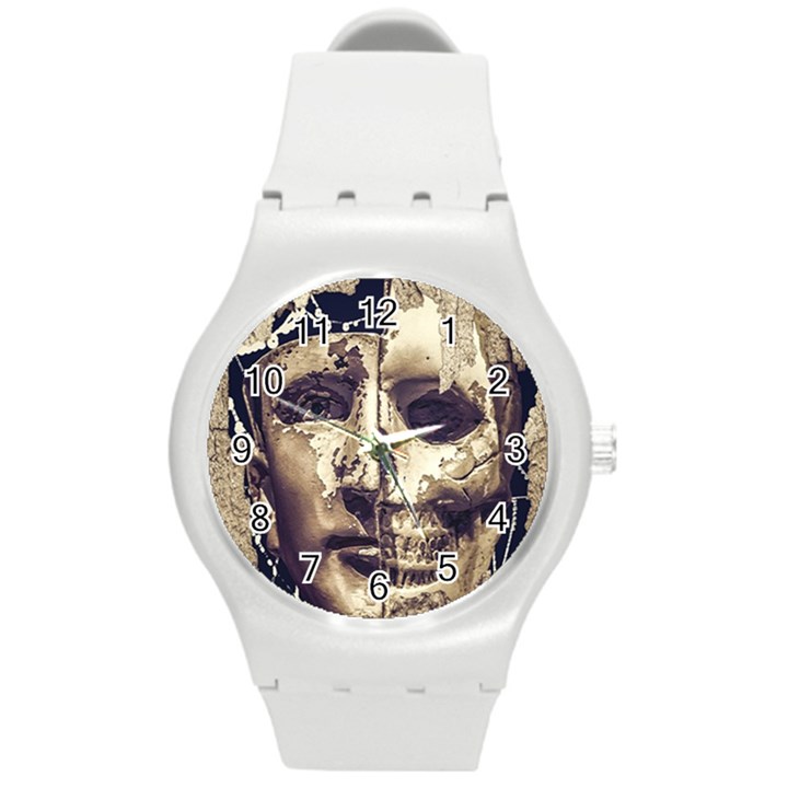 Creepy Photo Collage Artwork Round Plastic Sport Watch (M)