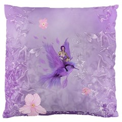 Fairy With Fantasy Bird Large Flano Cushion Case (one Side) by FantasyWorld7