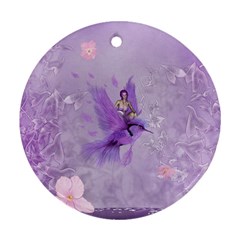 Fairy With Fantasy Bird Ornament (round) by FantasyWorld7