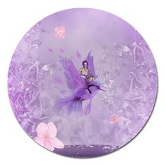 Fairy With Fantasy Bird Magnet 5  (round) by FantasyWorld7
