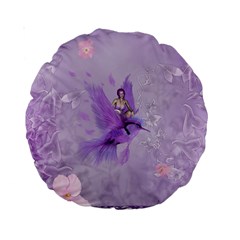 Fairy With Fantasy Bird Standard 15  Premium Round Cushions by FantasyWorld7