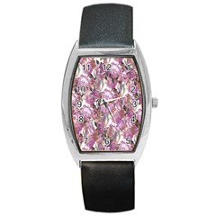 Romantic Pink Flowers Barrel Style Metal Watch by retrotoomoderndesigns