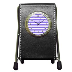 Lilac Purple Stripes Pen Holder Desk Clock