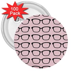 Nerdy Glasses Pink 3  Buttons (100 Pack) 