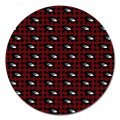 Eyes Red Plaid Magnet 5  (round) by snowwhitegirl