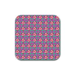 Peppermint Candy Pink Plaid Rubber Square Coaster (4 Pack)  by snowwhitegirl