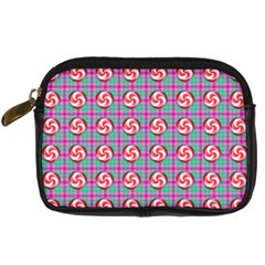 Peppermint Candy Pink Plaid Digital Camera Leather Case