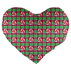 Peppermint Candy Green Plaid Large 19  Premium Flano Heart Shape Cushions by snowwhitegirl