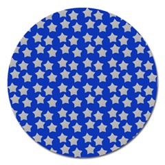 Silver Stars Royal Blue Magnet 5  (Round)