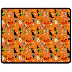 Halloween Treats Pattern Orange Double Sided Fleece Blanket (medium)  by snowwhitegirl