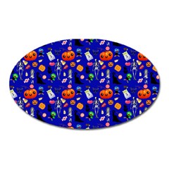 Halloween Treats Pattern Blue Oval Magnet