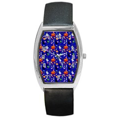 Halloween Treats Pattern Blue Barrel Style Metal Watch