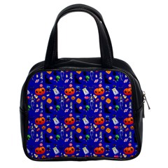 Halloween Treats Pattern Blue Classic Handbag (two Sides)