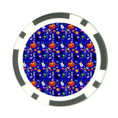 Halloween Treats Pattern Blue Poker Chip Card Guard (10 Pack)