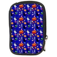 Halloween Treats Pattern Blue Compact Camera Leather Case by snowwhitegirl