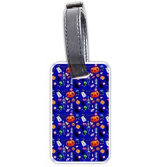 Halloween Treats Pattern Blue Luggage Tags (one Side) 