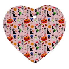 Halloween Treats Pattern Pink Heart Ornament (two Sides) by snowwhitegirl