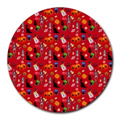 Halloween Treats Pattern Red Round Mousepads