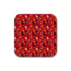 Halloween Treats Pattern Red Rubber Coaster (Square) 