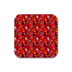 Halloween Treats Pattern Red Rubber Square Coaster (4 pack) 