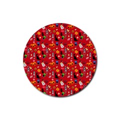 Halloween Treats Pattern Red Rubber Round Coaster (4 pack) 