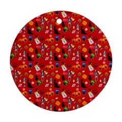 Halloween Treats Pattern Red Round Ornament (Two Sides)