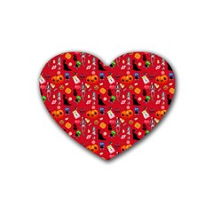 Halloween Treats Pattern Red Rubber Coaster (Heart) 