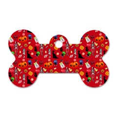 Halloween Treats Pattern Red Dog Tag Bone (Two Sides)