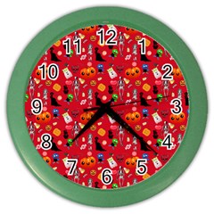 Halloween Treats Pattern Red Color Wall Clock