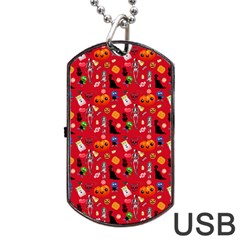 Halloween Treats Pattern Red Dog Tag USB Flash (Two Sides)