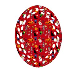 Halloween Treats Pattern Red Oval Filigree Ornament (two Sides) by snowwhitegirl