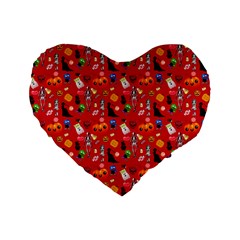 Halloween Treats Pattern Red Standard 16  Premium Flano Heart Shape Cushions