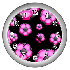 Wallpaper Ball Pattern Pink Wall Clock (silver) by Alisyart