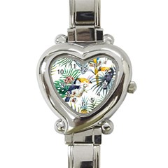 Tropical birds Heart Italian Charm Watch