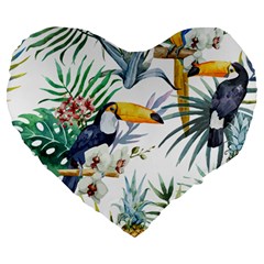 Tropical birds Large 19  Premium Heart Shape Cushions