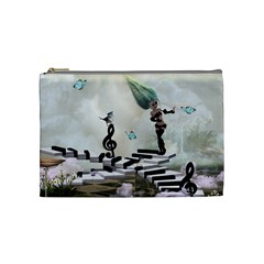 Cute Fairy Dancing On A Piano With Butterflies And Birds Cosmetic Bag (medium) by FantasyWorld7